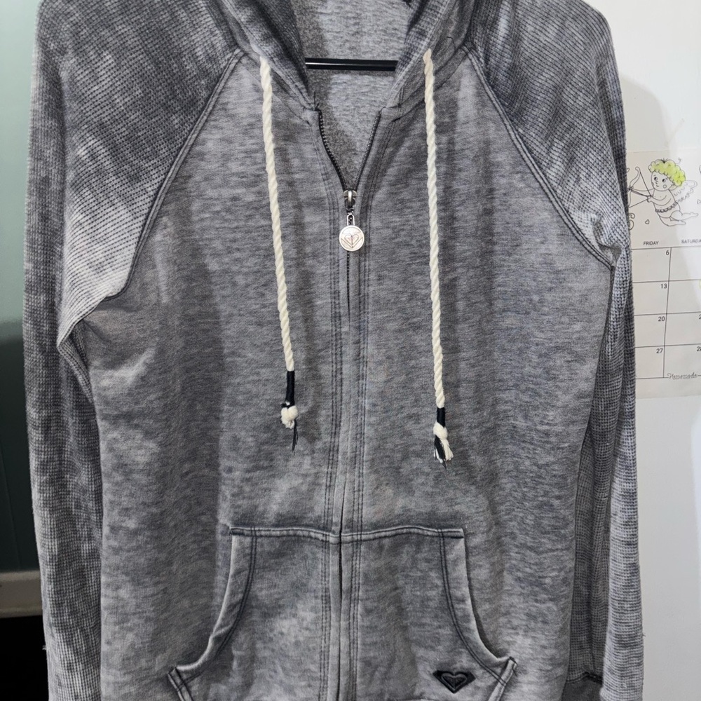 RoxyGray Zip-Up Hoodie with Rope Drawstrings